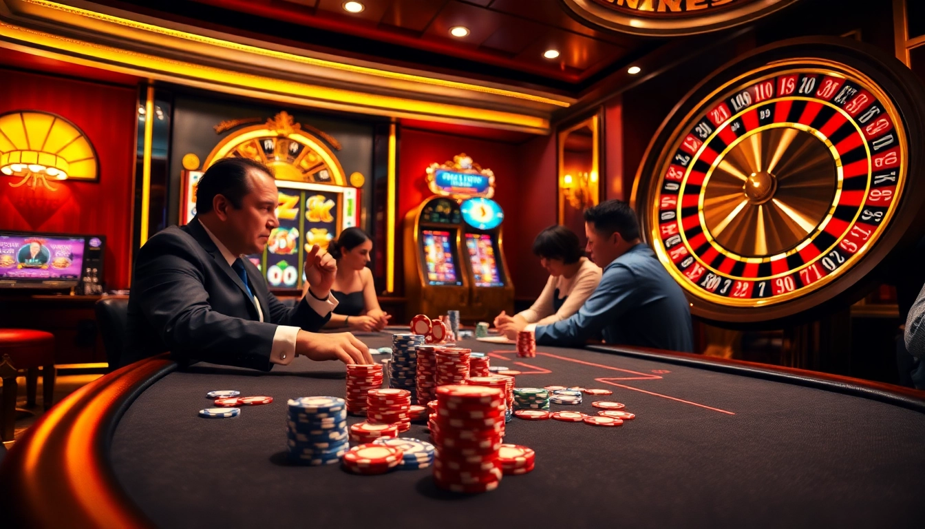 Experience the thrill of nhà cái usbet with a luxurious casino scene featuring poker chips and a roulette wheel.