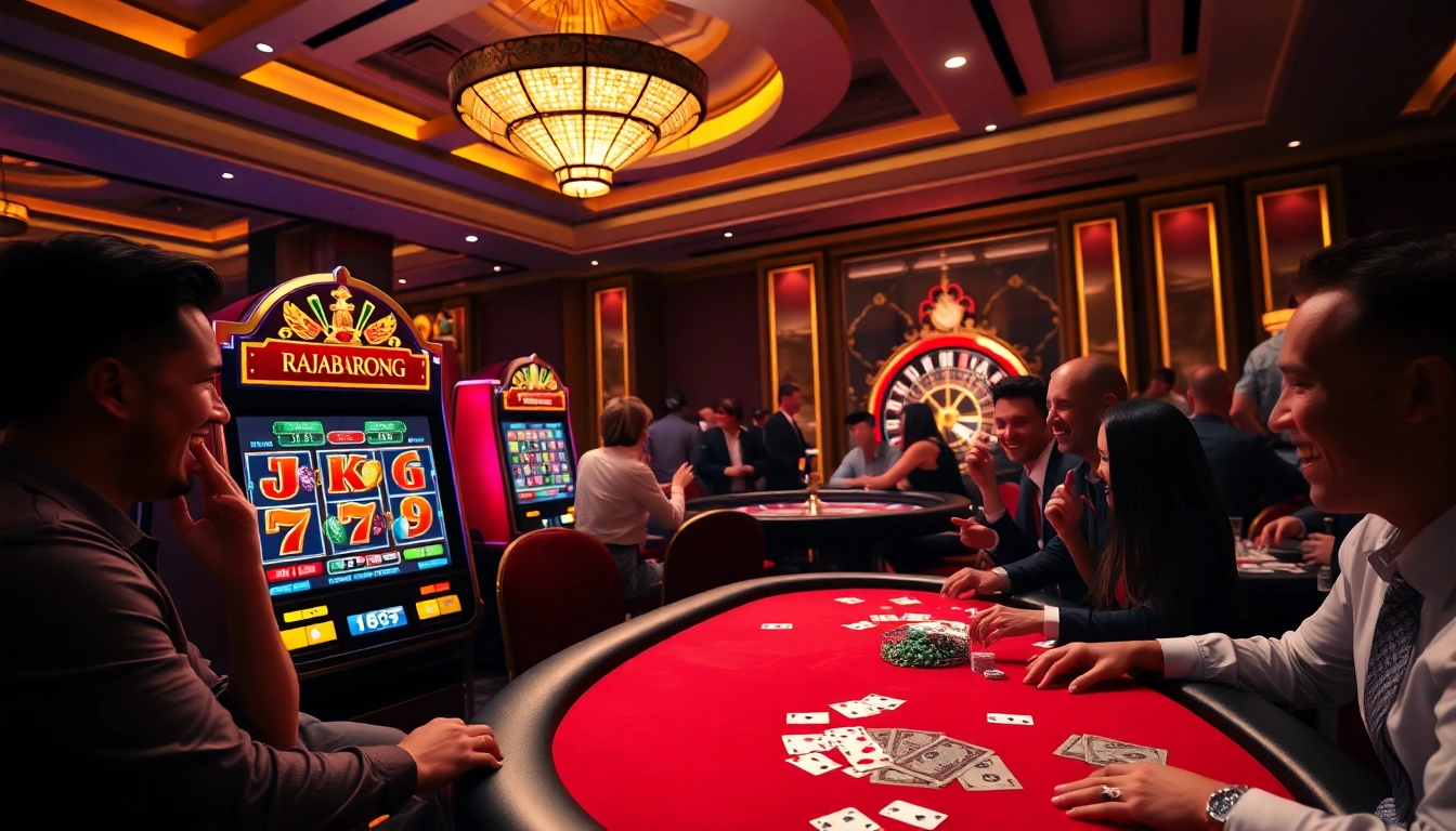 Experience the excitement of RAJABARONG at a vibrant casino with lively slot machines and tables.
