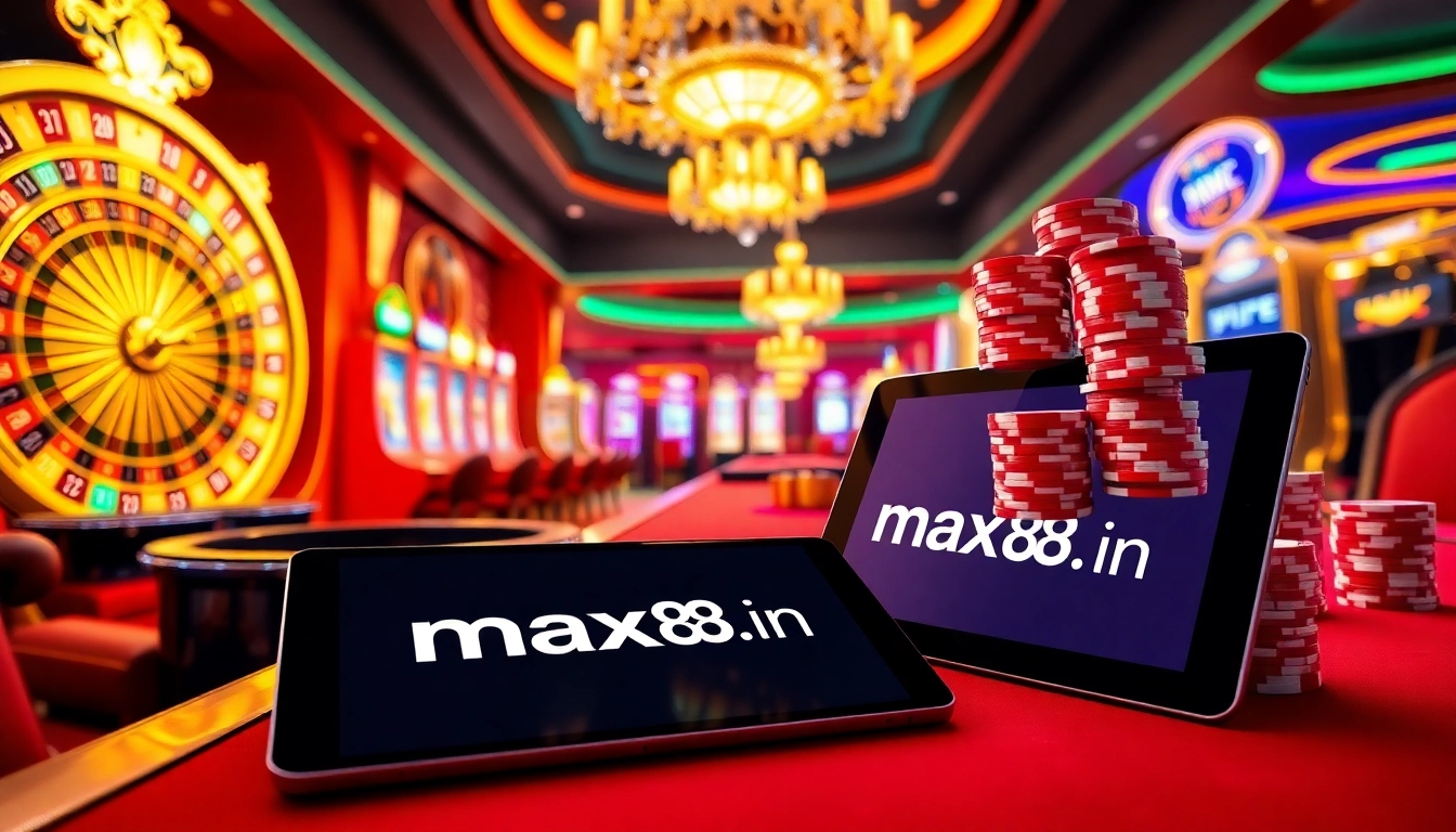 Play exciting casino games at max88. vin, featuring vibrant slot machines and elegant poker tables.