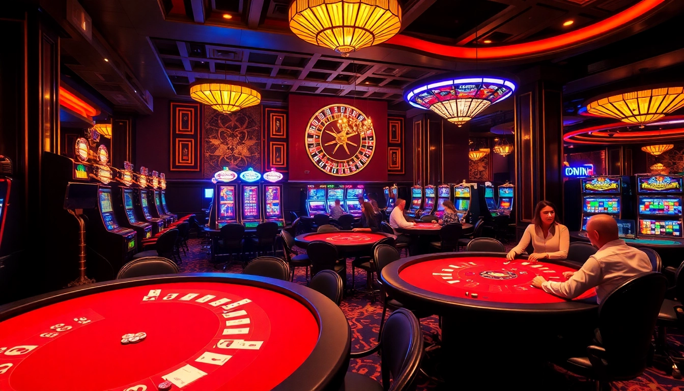 Players enjoying an exciting game at 688V casino, showcasing vibrant slots and poker tables.
