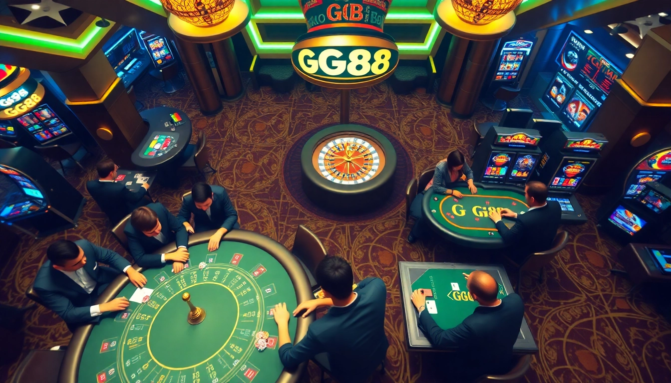 Experience excitement at GG88 with players betting at luxurious casino tables in action.