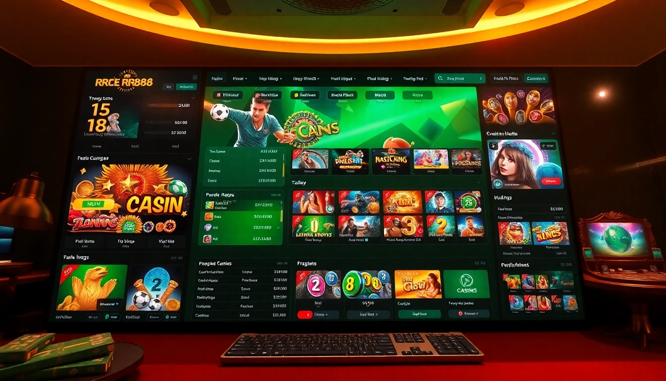 Engaging online gambling interface representing Trang chủ RR88 with vibrant games and user dashboard.