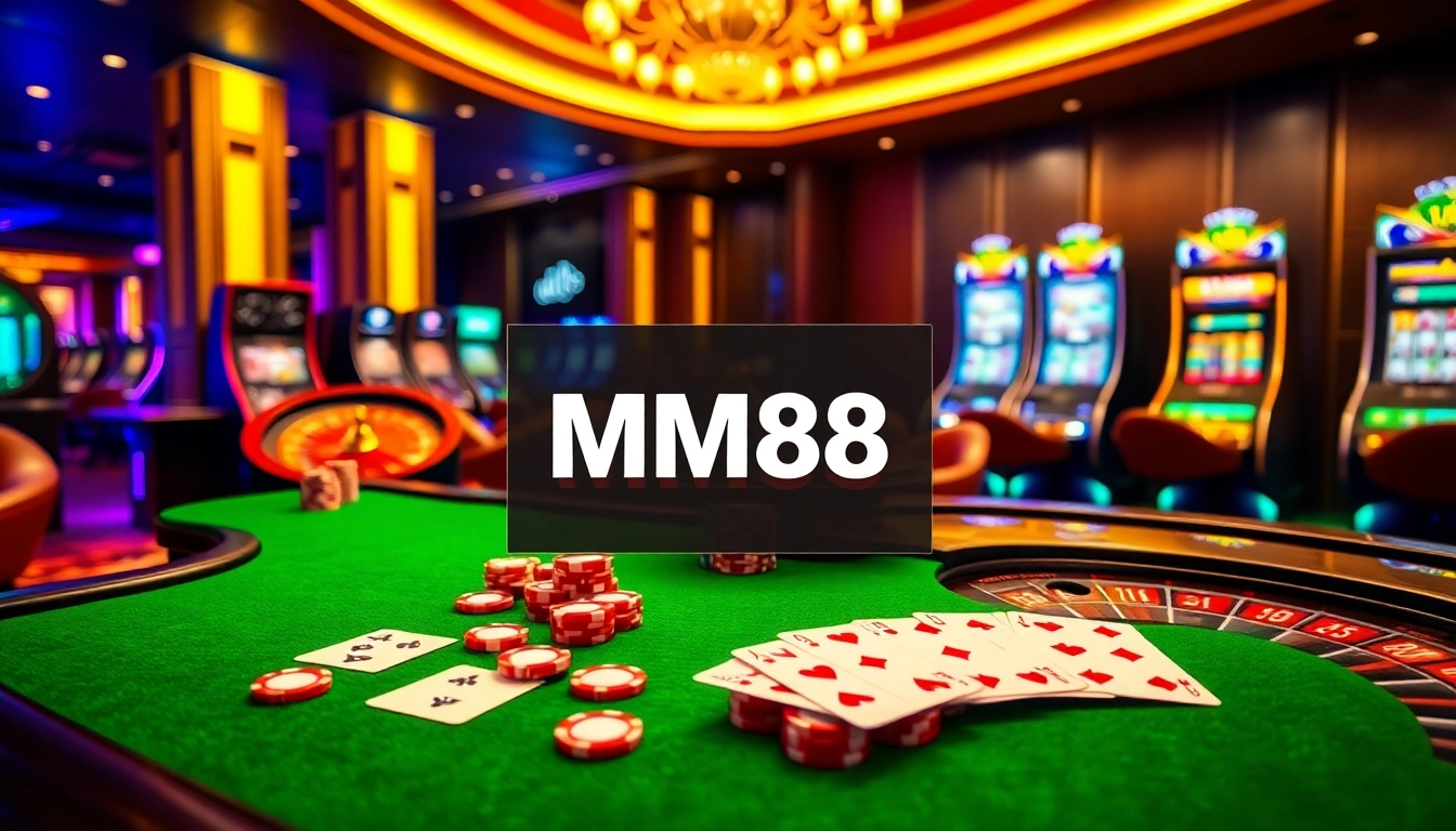Exciting casino scene featuring vibrant MM88 roulette and slot machines.