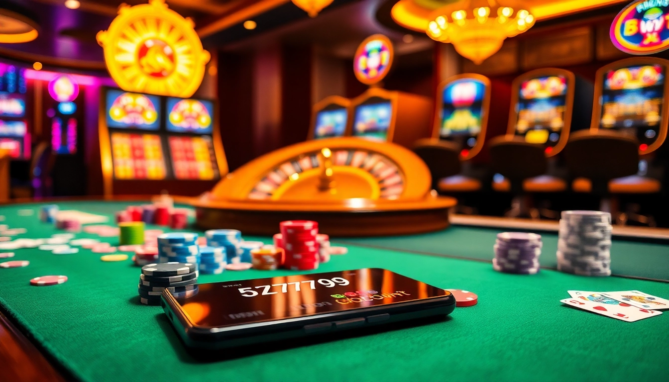 Engaging poker action with chips, cards, and the 5Z7779 com interface adding excitement to the scene.