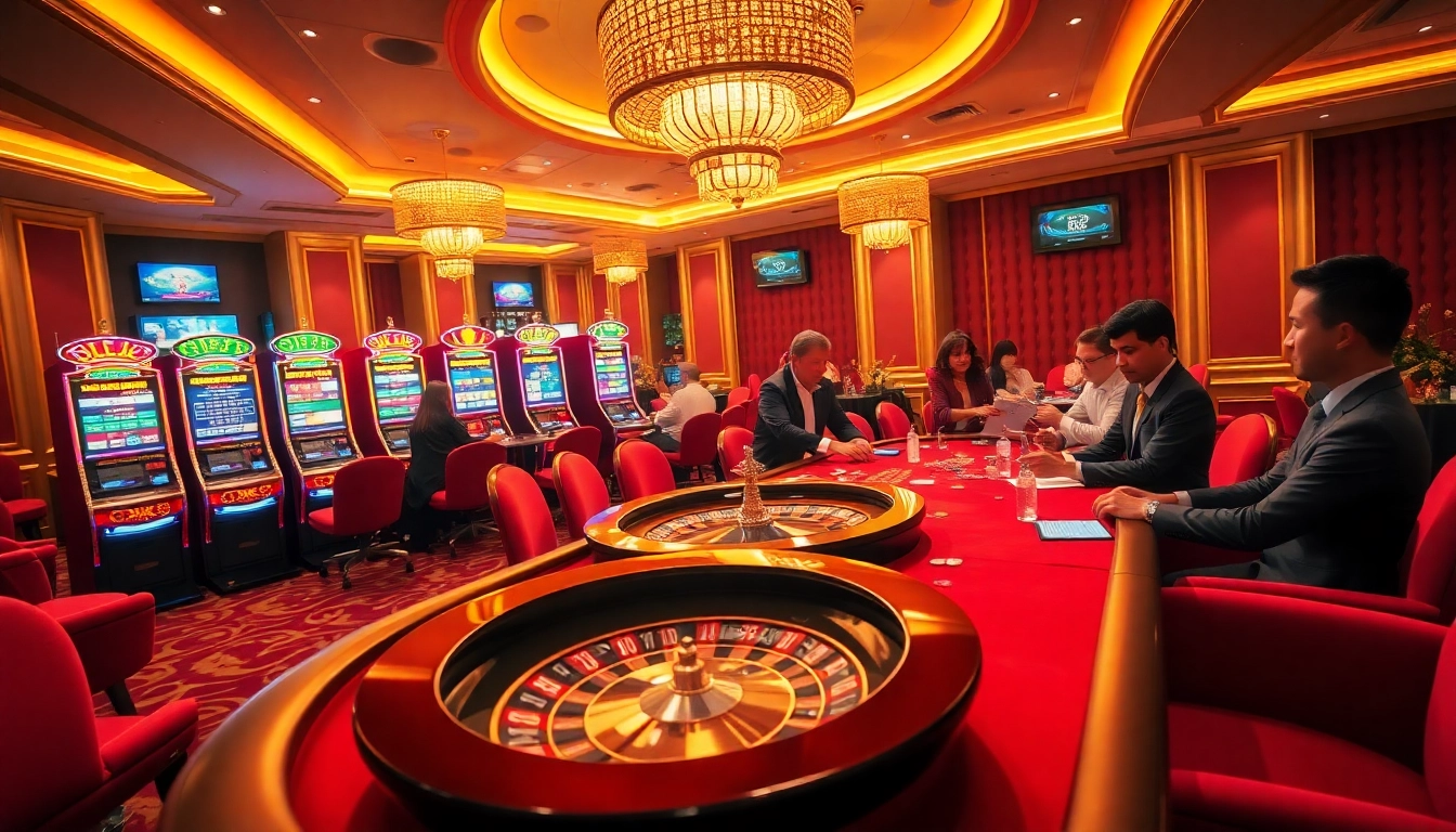 Exciting gameplay at XX88 casino featuring vibrant slot machines and engaged players.