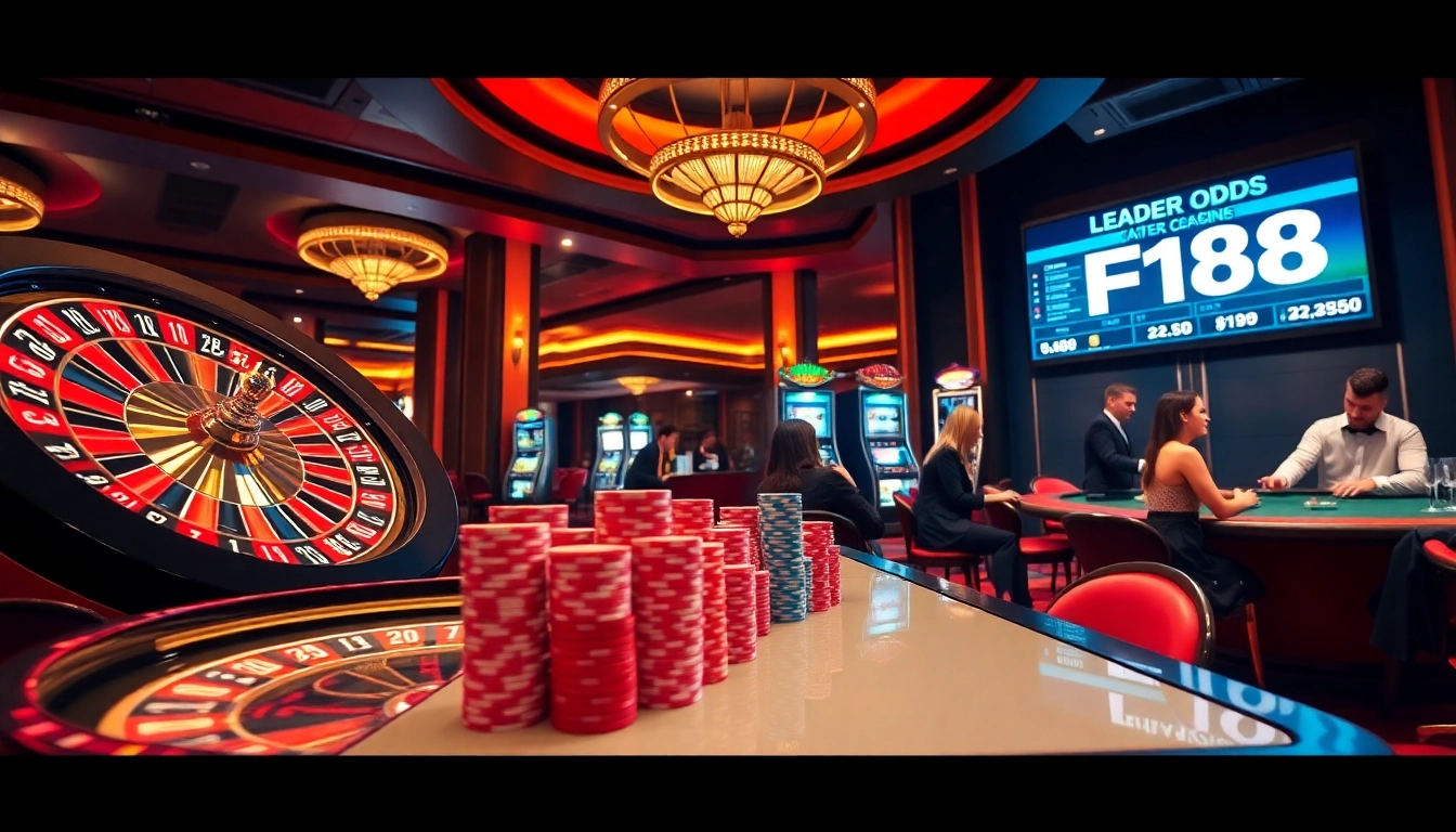 Players engaging in high-stakes gambling at F168's luxurious casino tables.