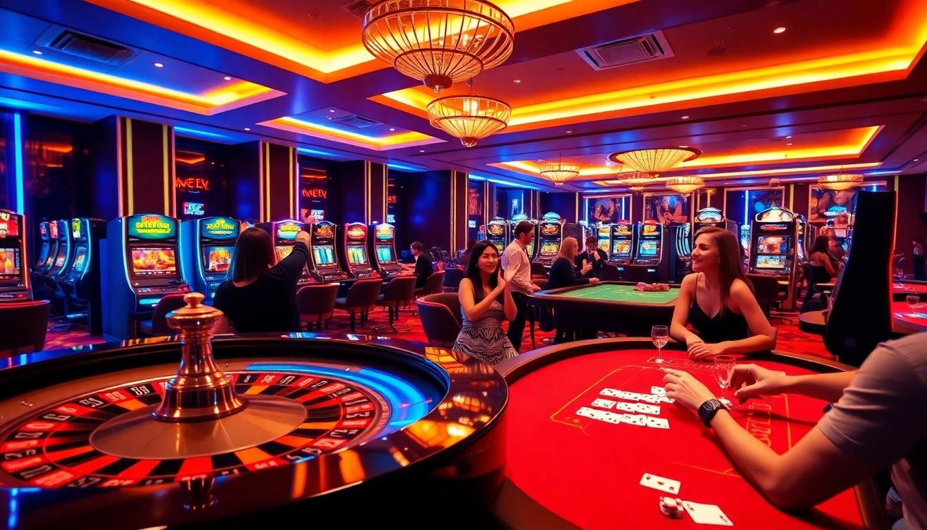 Experience the excitement of lc88 casino with vibrant gaming visuals showcasing roulette, poker, and slots.