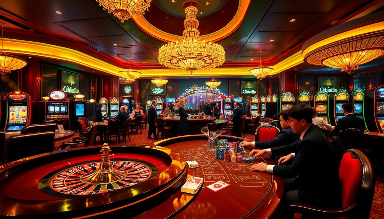 Nếu như vậy bám vào đây as players celebrate wins at a luxurious casino with vibrant tables and sparkling slot machines.