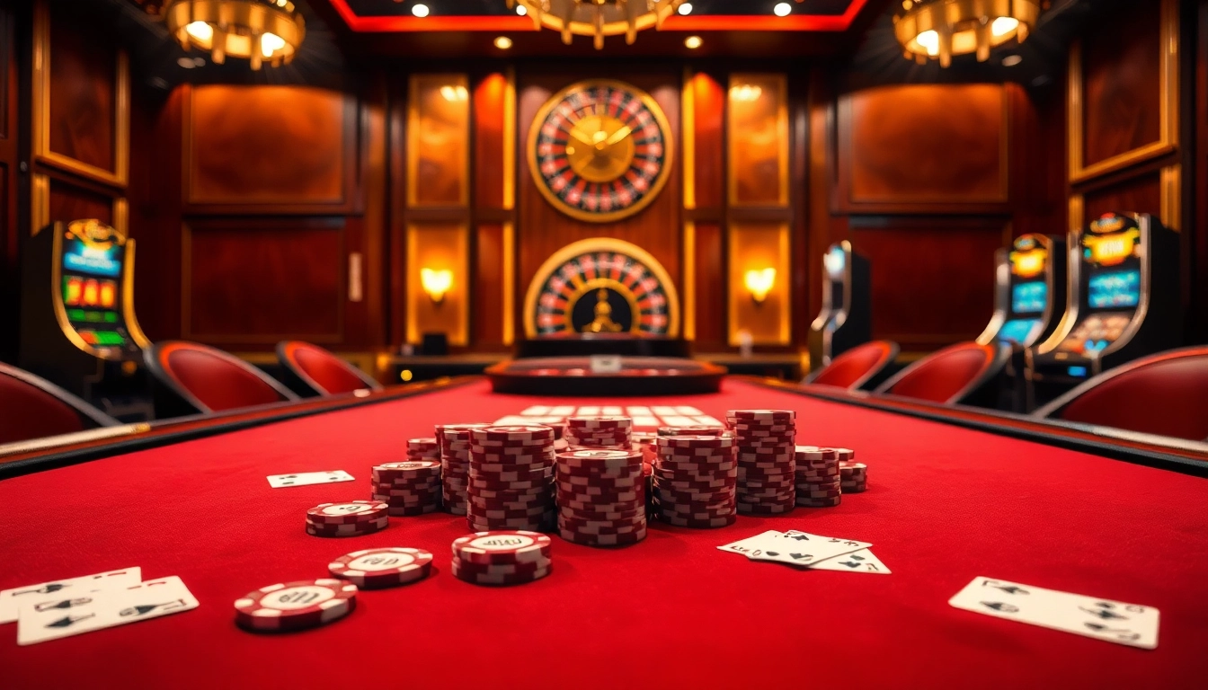 Players enjoying an exciting poker game at hz88 with vibrant casino atmosphere and luxury decor.