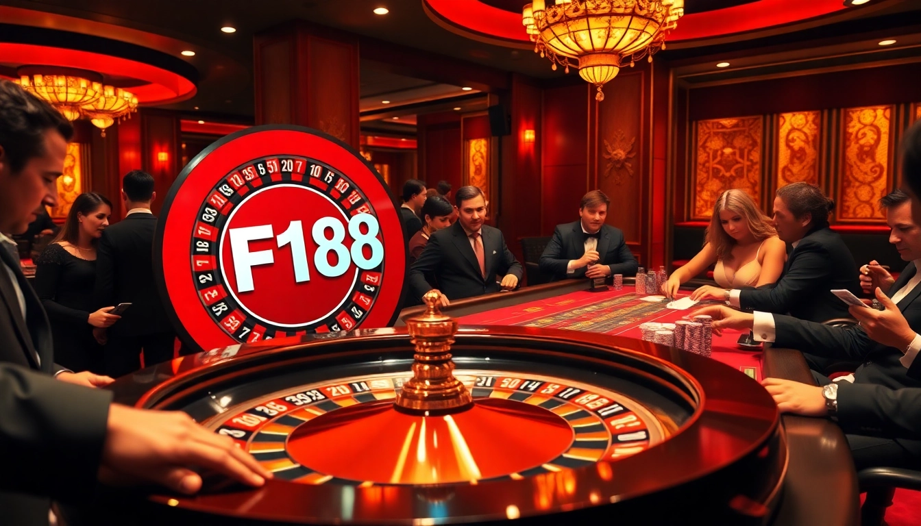 F168 roulette wheel at a luxurious casino, showcasing high stakes gaming excitement.