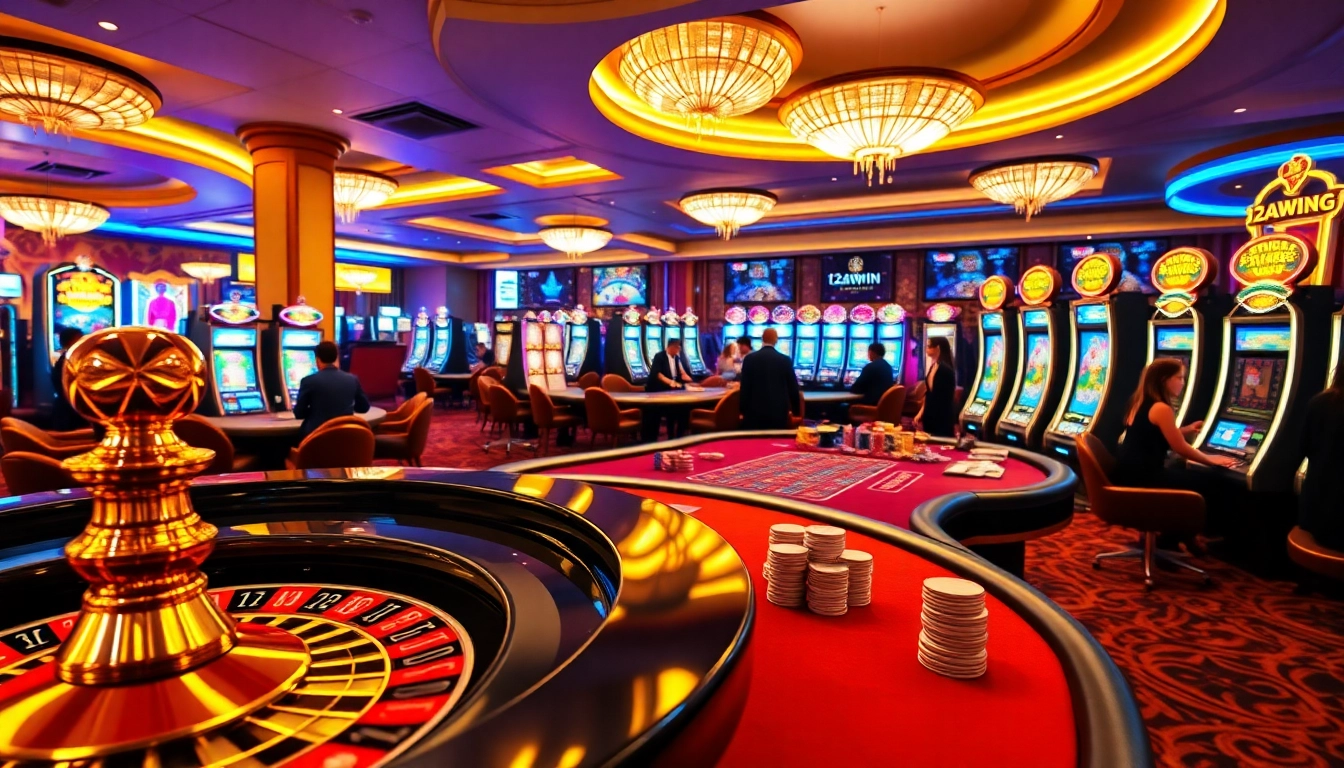 Players engaging in exciting games at 123win com casino, showcasing vibrant gambling elements.
