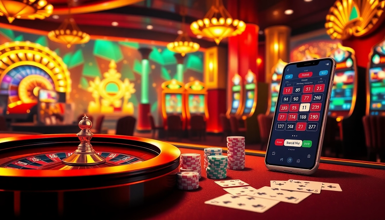 Experience the excitement of Trang chủ 79KING with an engaging online casino setup including roulette wheels and slot machines.