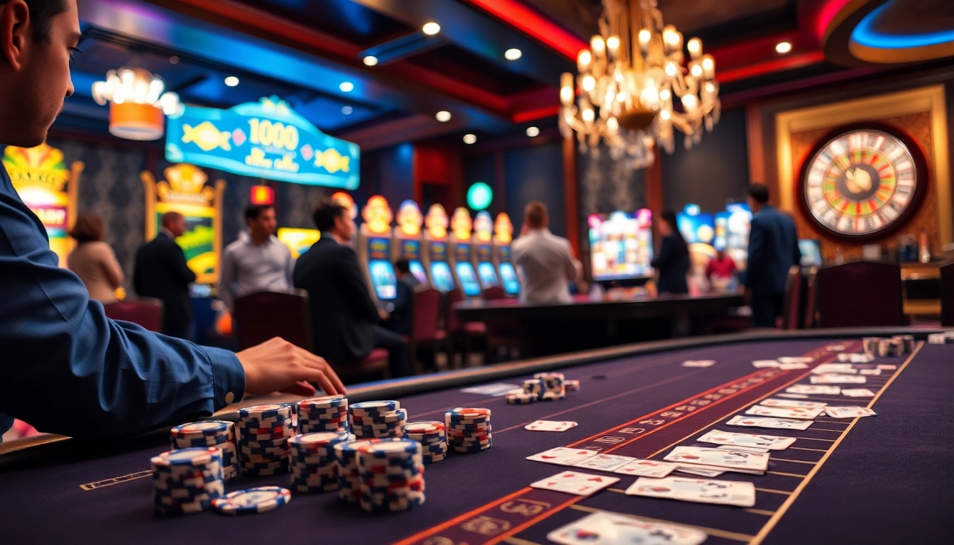 Experience the thrill of online gaming at uu88 with luxurious casino tables and vibrant slot machines.