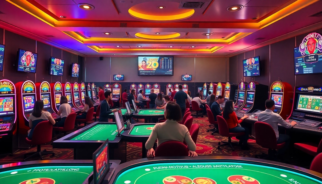 Lauthaitv online casino gaming room showcasing exciting players and vibrant slots.