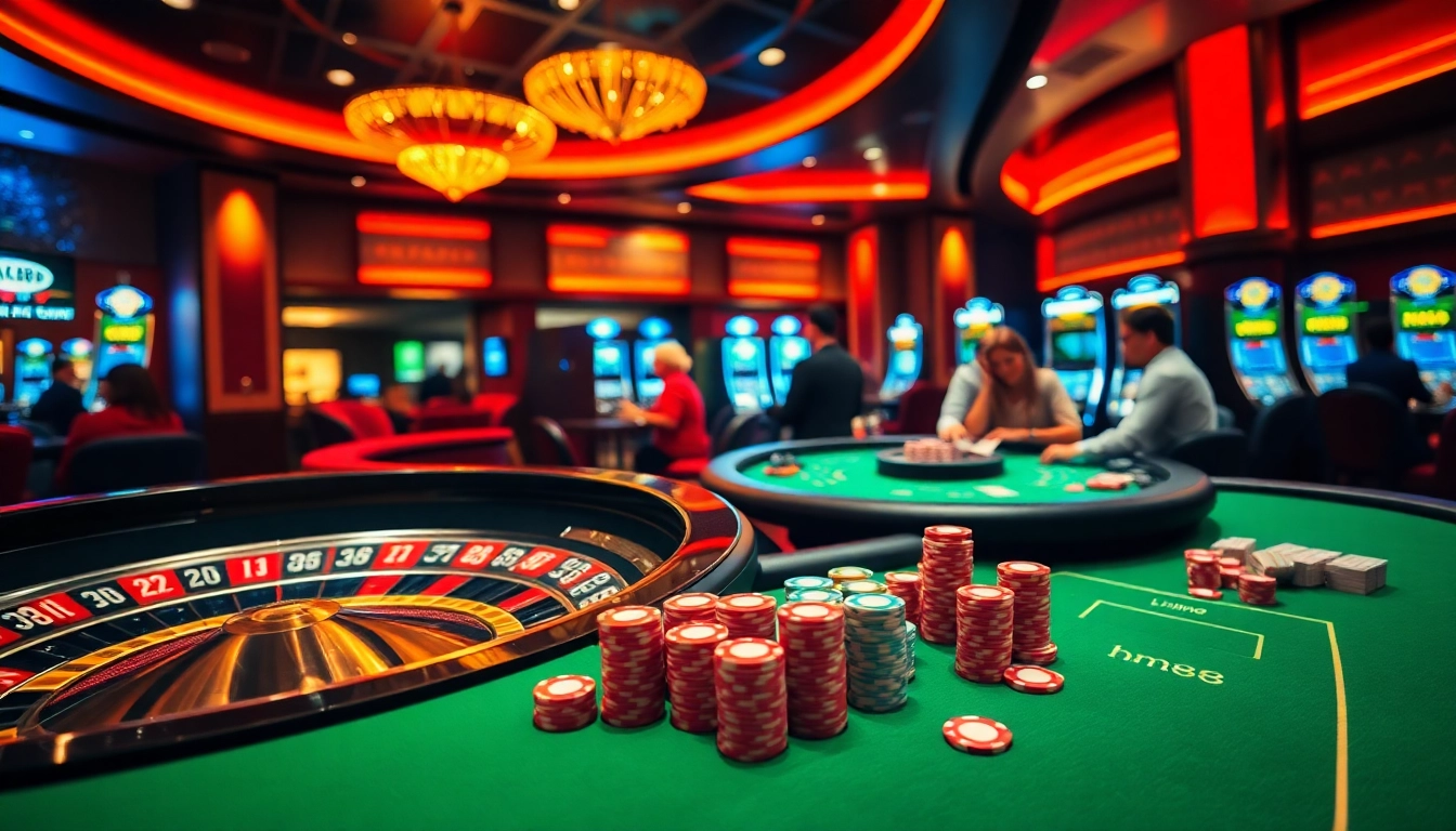 Experience thrilling gameplay at hm88 casino with vibrant tables and classic roulette wheels.