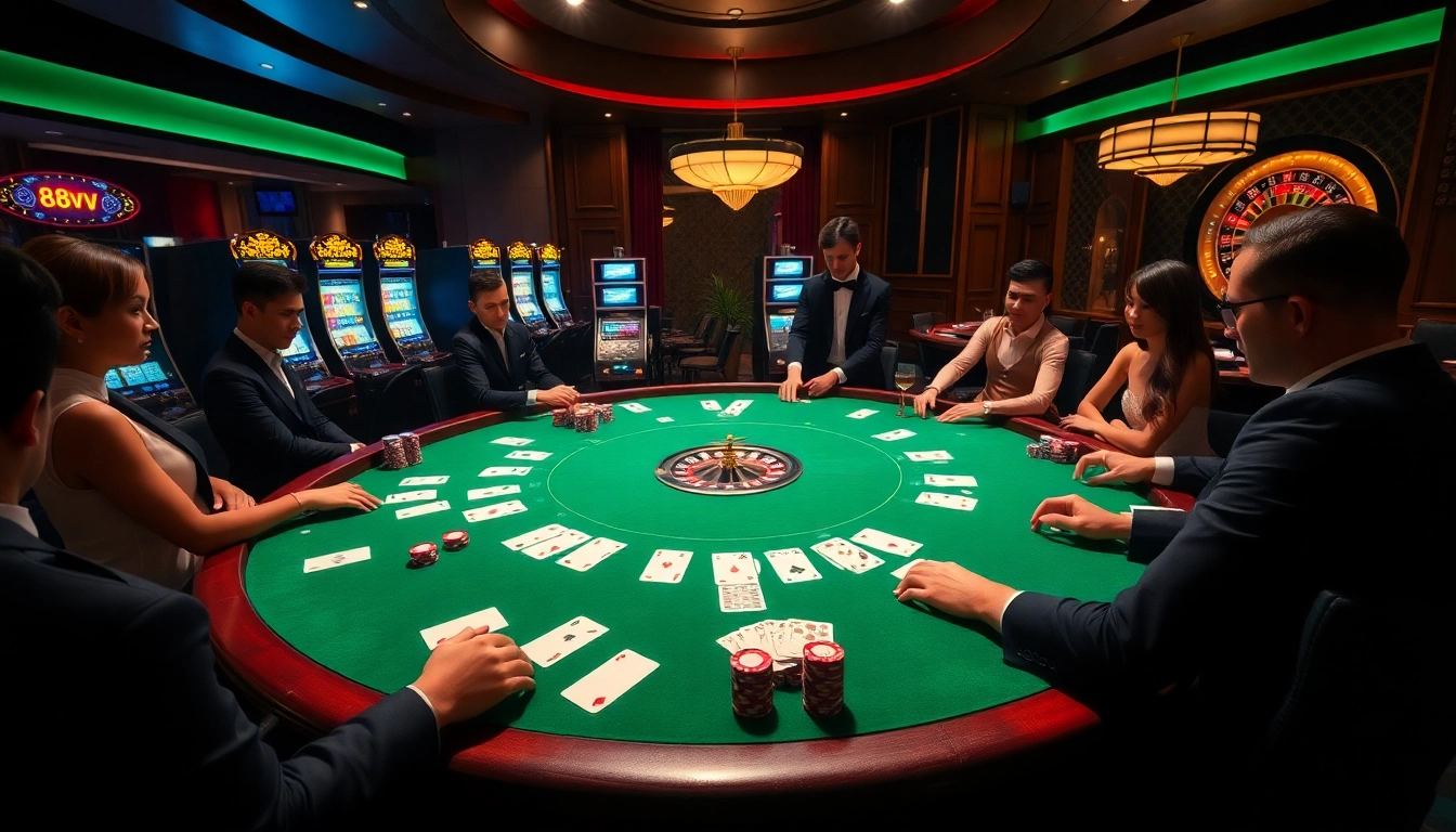 Players enjoying thrilling games at the 88vv casino, showcasing high-stakes poker excitement.
