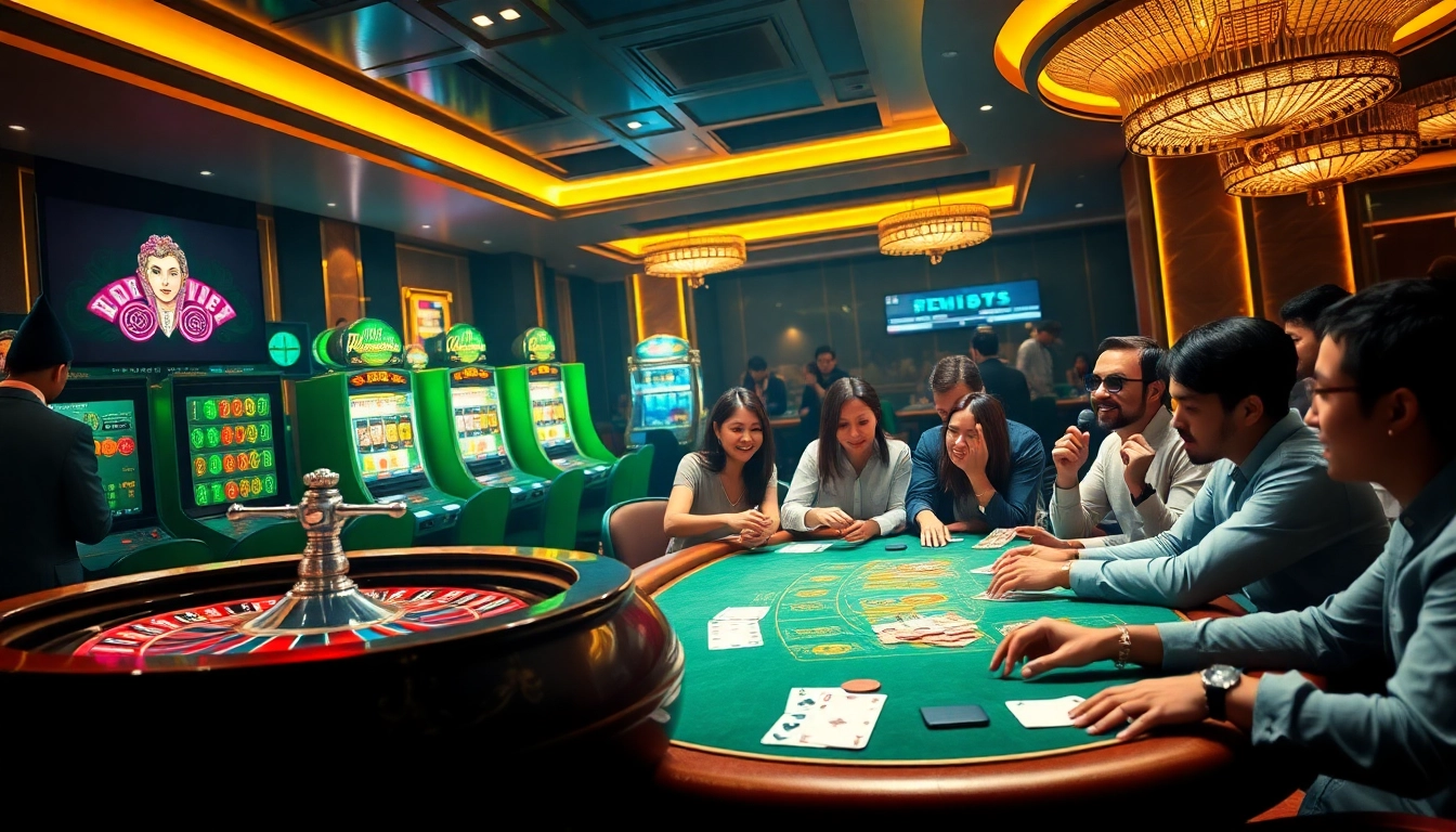 Join the excitement at rikvip368.com with players celebrating wins at a luxurious casino table.