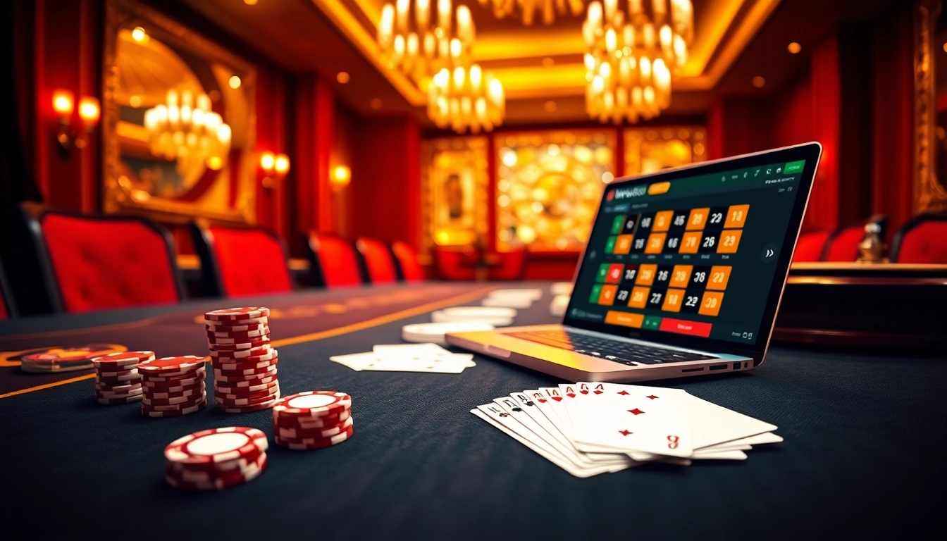Experience the excitement of gambling with New888 at a stylish casino table featuring cards and chips.
