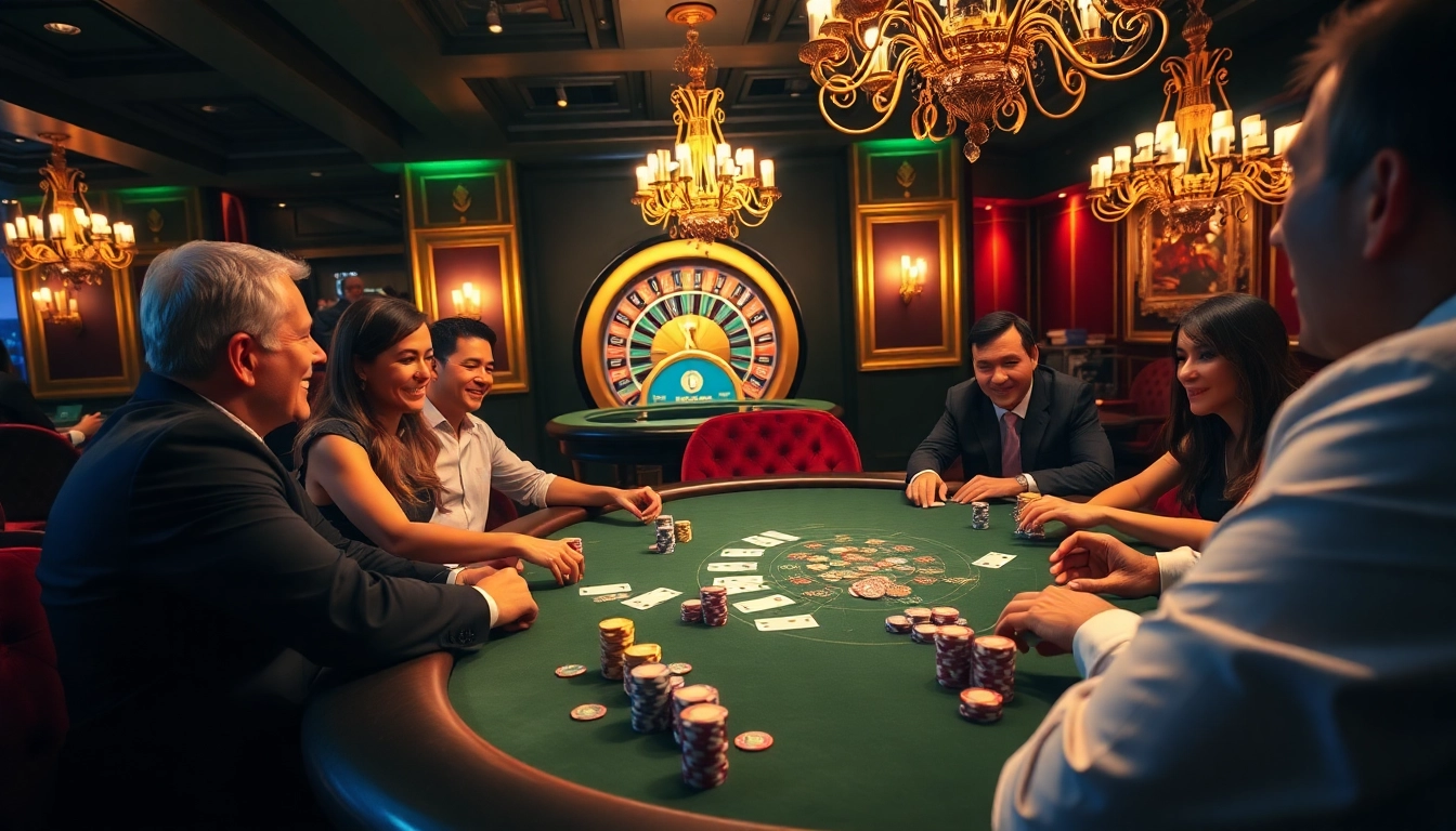 Exciting poker game at b52club casino with vibrant atmosphere and luxurious setup