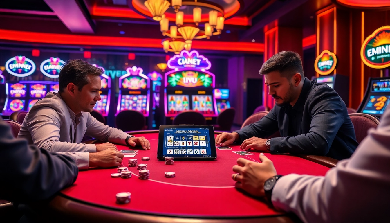 Players engaging in a thrilling poker game at 11UU casino, showcasing excitement and strategy.
