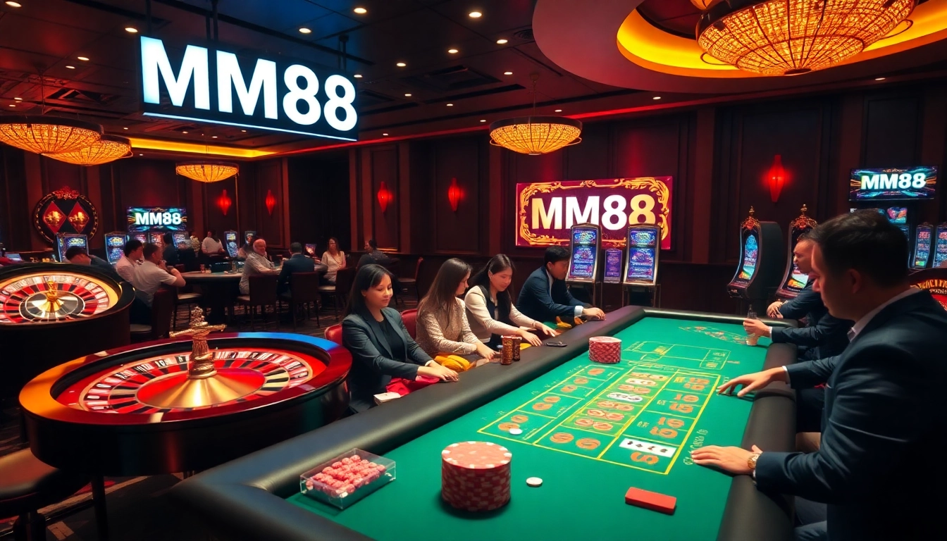 Experience high-stakes gameplay at MM88 with vibrant casino tables and engaging players.