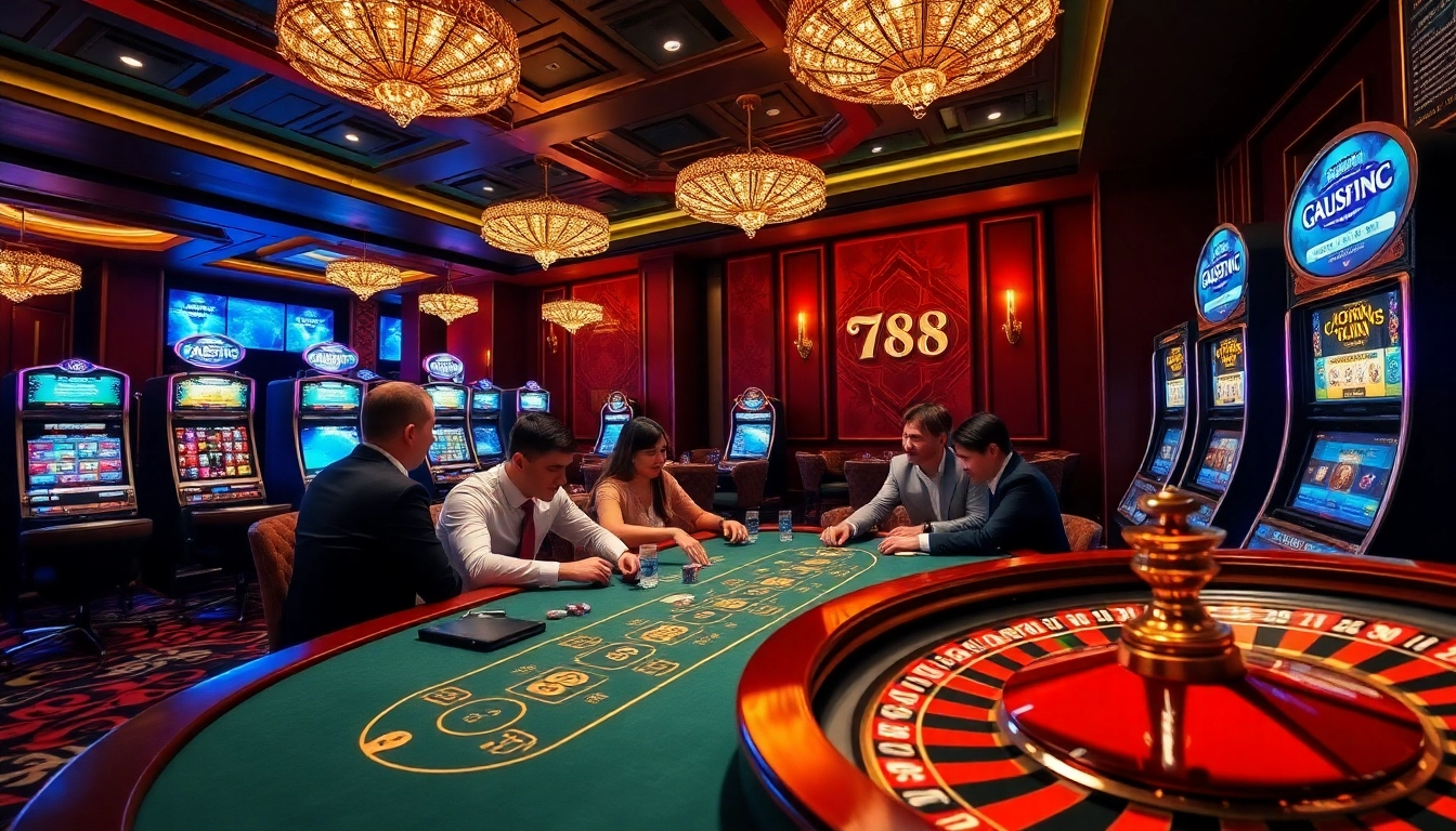 Experience luxury gaming with a vibrant casino scene promoting trang chủ FLY88's excitement.