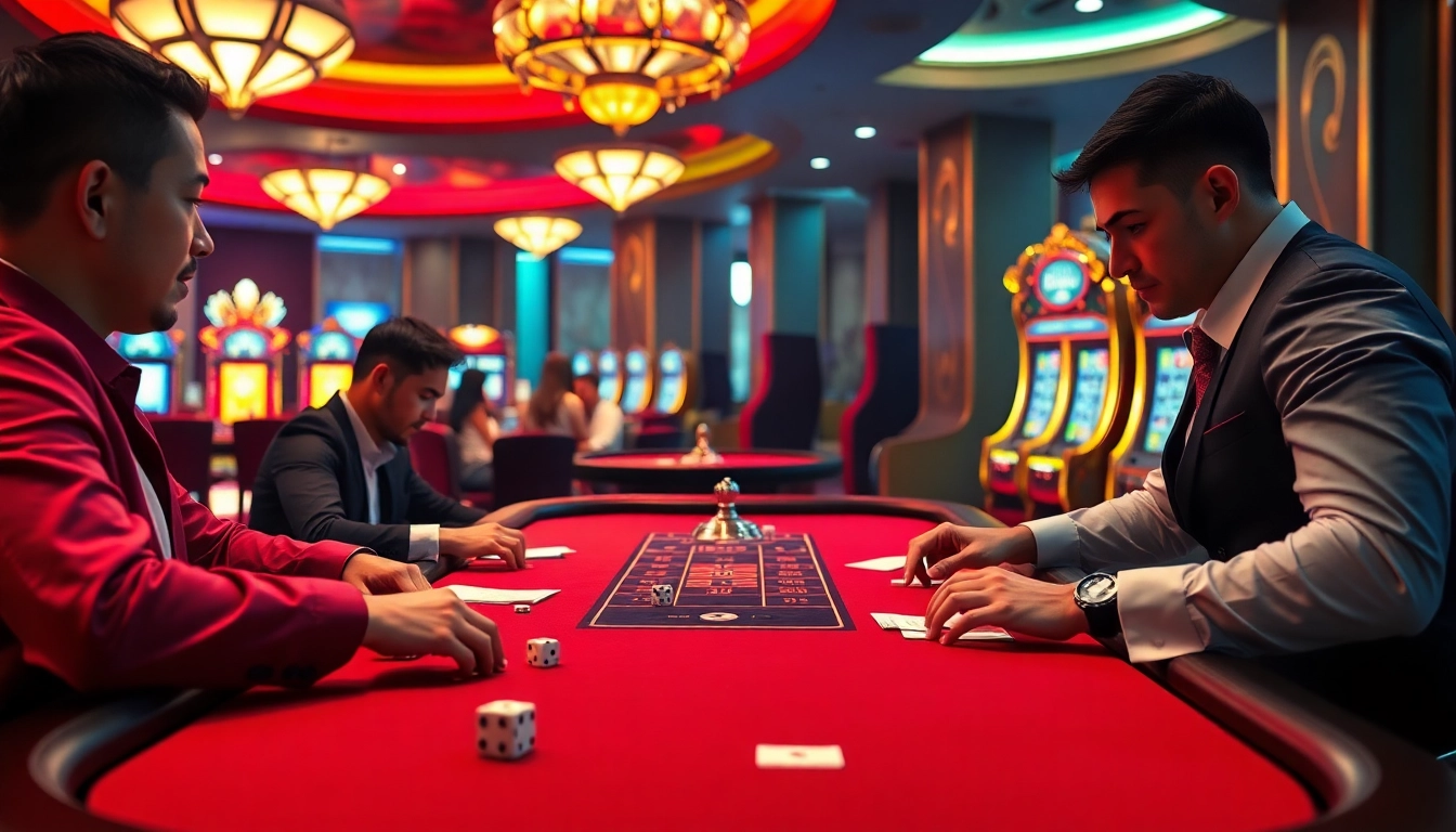 Experience the thrill of taixiumd5 at a sophisticated casino table with players and dice.