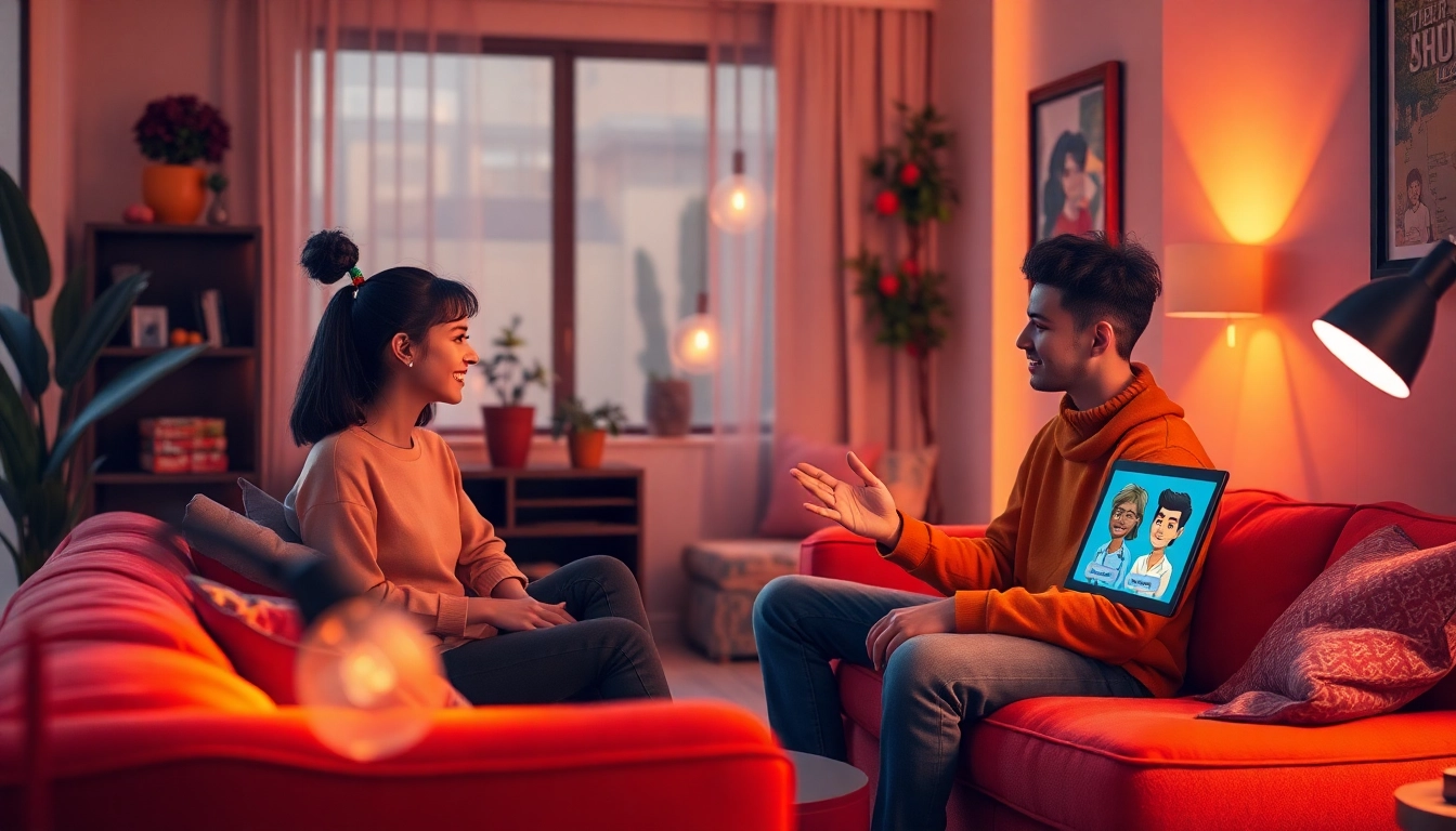 Engaging setting featuring nsfw character AI chat interaction in a modern room.