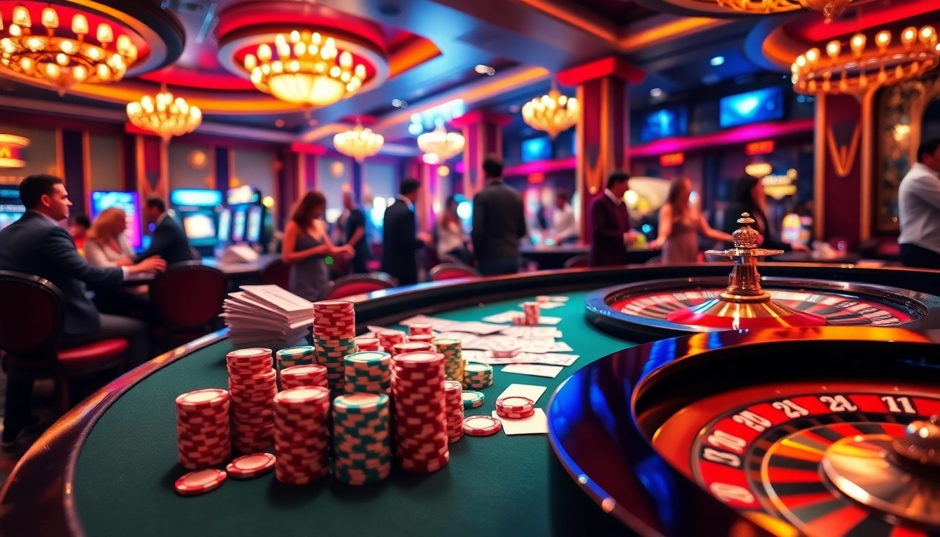 Gamblers celebrating their wins at a lively casino table at sumvip com, showcasing poker chips and roulette.