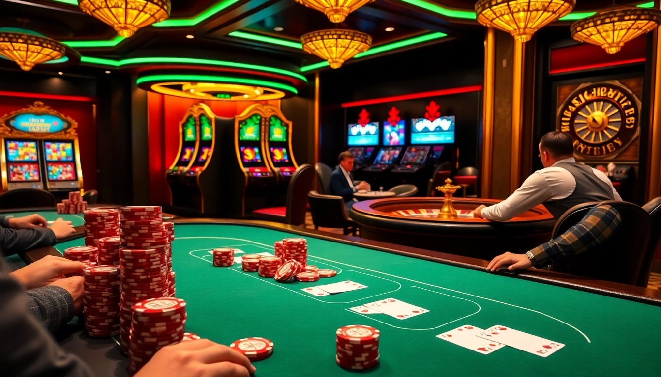 Engaged players experience the thrill of MB66 casino gaming with poker chips and cards.