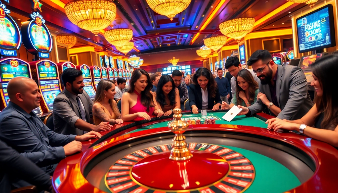 Gamblers at a Sunwin casino table enjoying an exciting game experience with chips and cards.