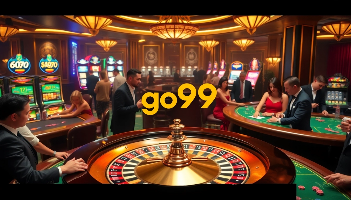 Experience the excitement of gambling with go99 at a vibrant casino scene featuring roulette, poker, and slots.