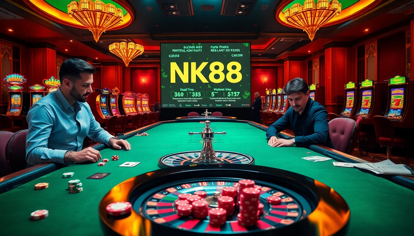 Players enjoy a thrilling NK88 casino experience with vibrant tables and dynamic gameplay elements.