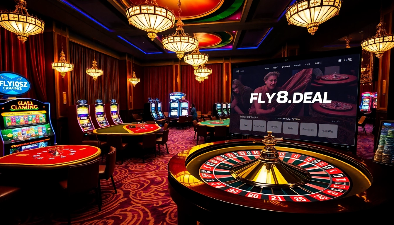 Players enjoying a thrilling experience at FLY88.DEAL gaming tables with vibrant decor.