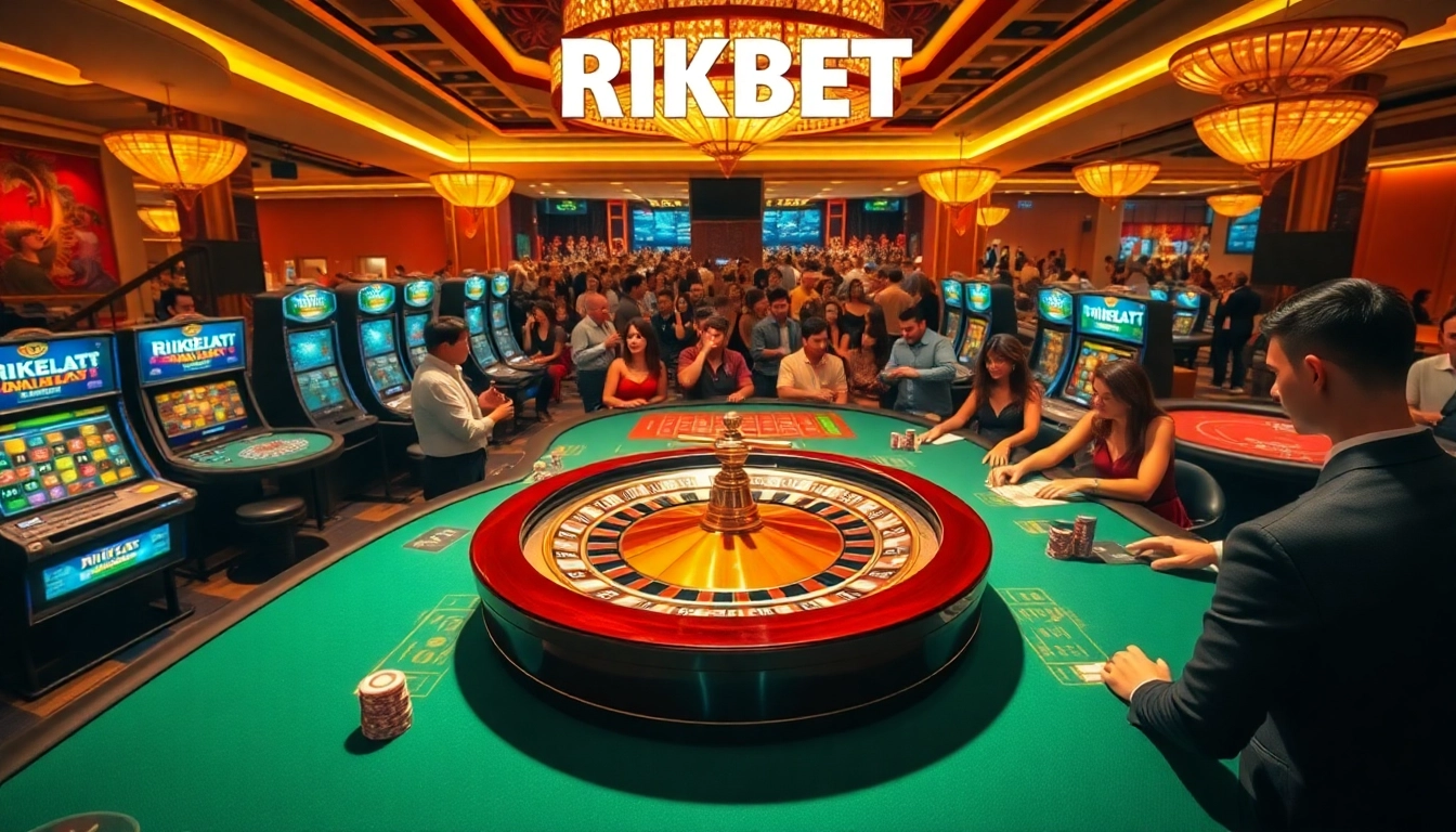 RIKBET players enjoying an exciting game at a luxurious casino table with vibrant colors.