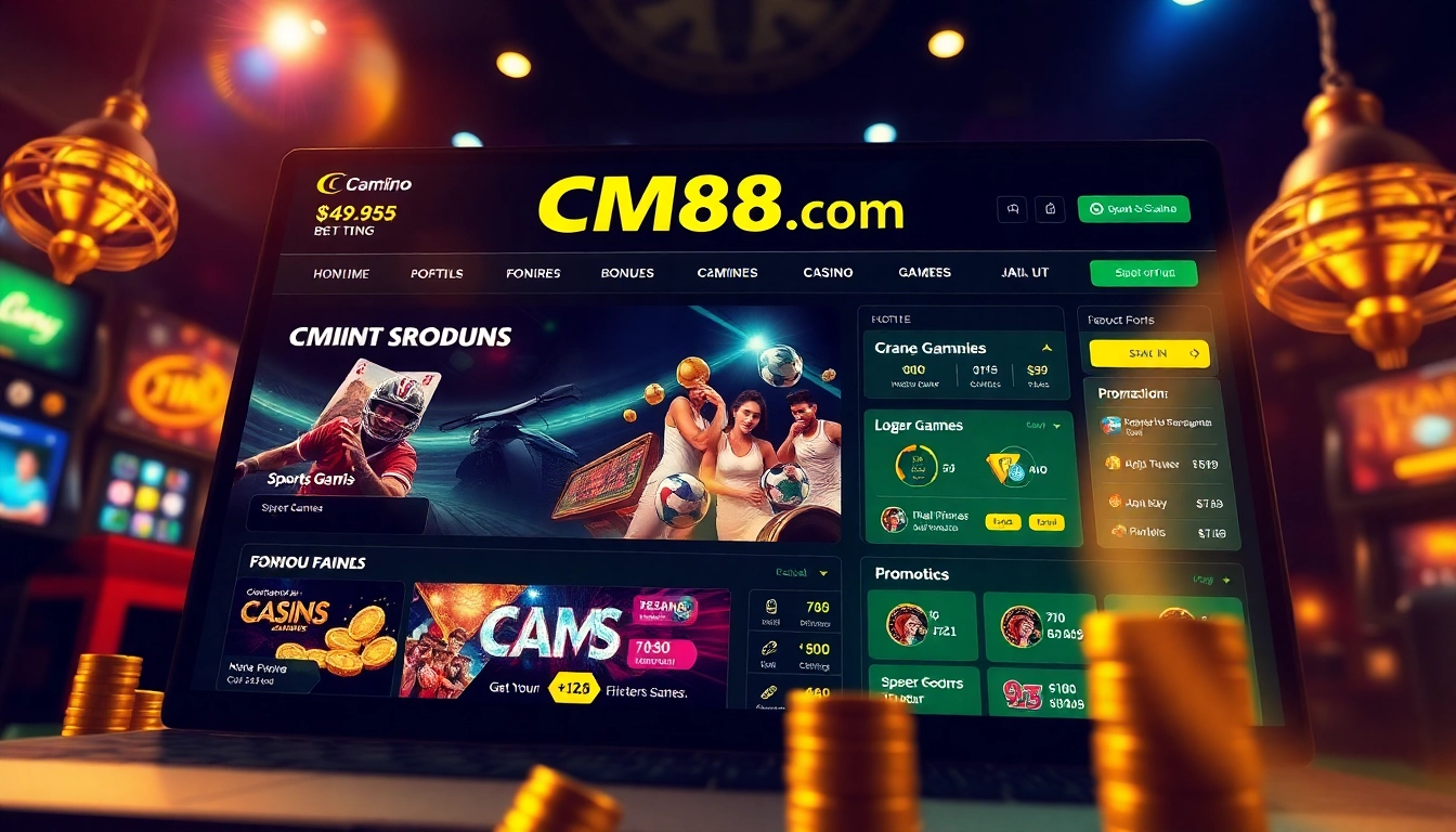 Dynamic interface of CM88.com showcasing sports betting and casino games, emphasizing user-friendly design.