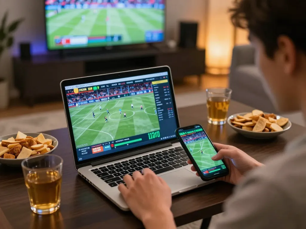 88FC user placing strategic bets during live sports events on a sleek laptop setup.