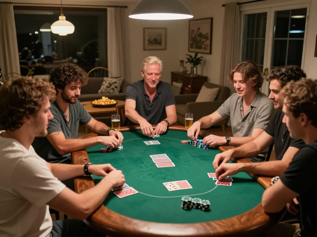Nohuwin poker strategy night with friends enjoying games and snacks at home