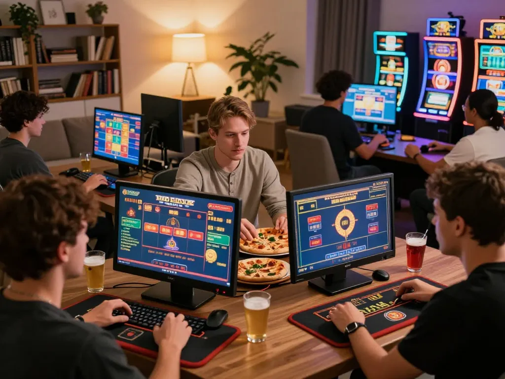 Players enjoying online casino games together, highlighting excitement and social interaction through u888.