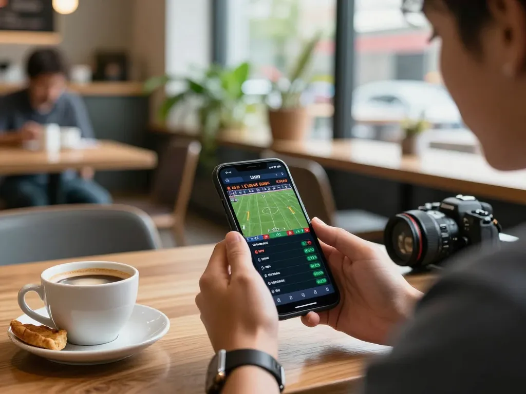 HB88 user actively betting on live sports with friends at a cozy café