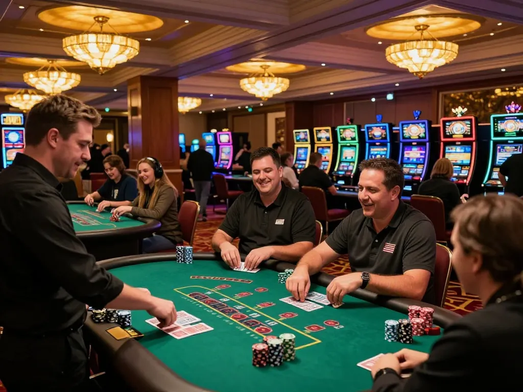 dv88 players engaging in intense blackjack gameplay at a vibrant casino floor