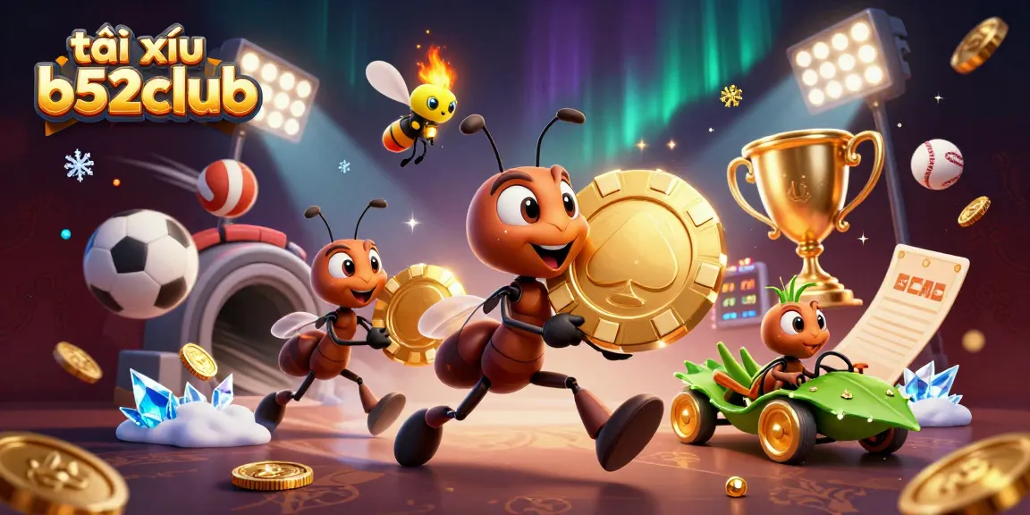 Engage in thrilling gameplay with tài xỉu b52club while ants strategize a heist for a giant poker chip.