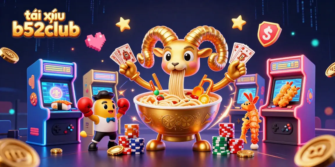 Experience tài xỉu b52club excitement with a vibrant casino illustration featuring joyful characters and dynamic gaming elements.