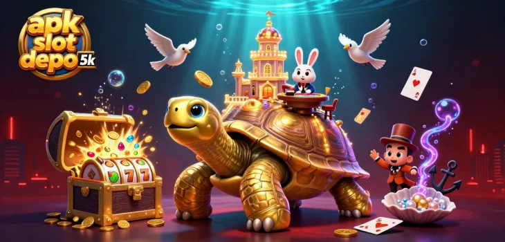 Play exciting apk slot depo 5k games with vibrant casino scenes filled with golden treasures.