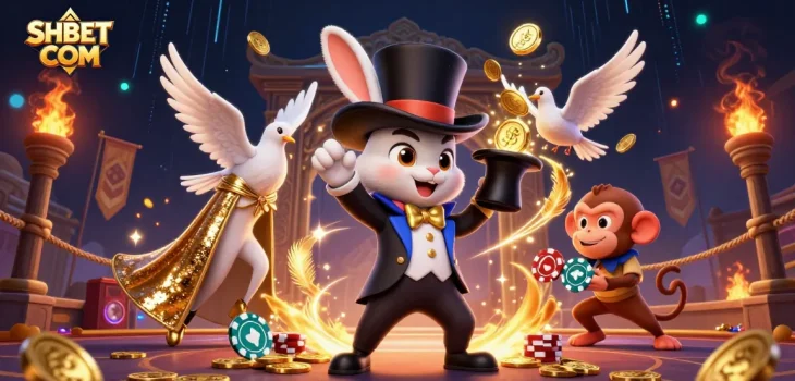 Experience the thrilling magic of SHBET COM with the dazzling 3D illustration showcasing a whimsical rabbit and engaging casino action.