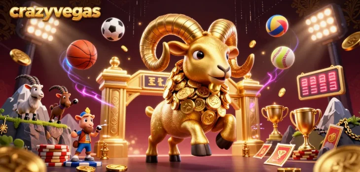 Experience thrilling action at crazyvegas with a gold ram charging through a vibrant casino scene.