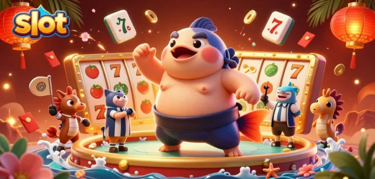 Engage in thrilling slot gaming with a dynamic fugu character and unique casino elements.